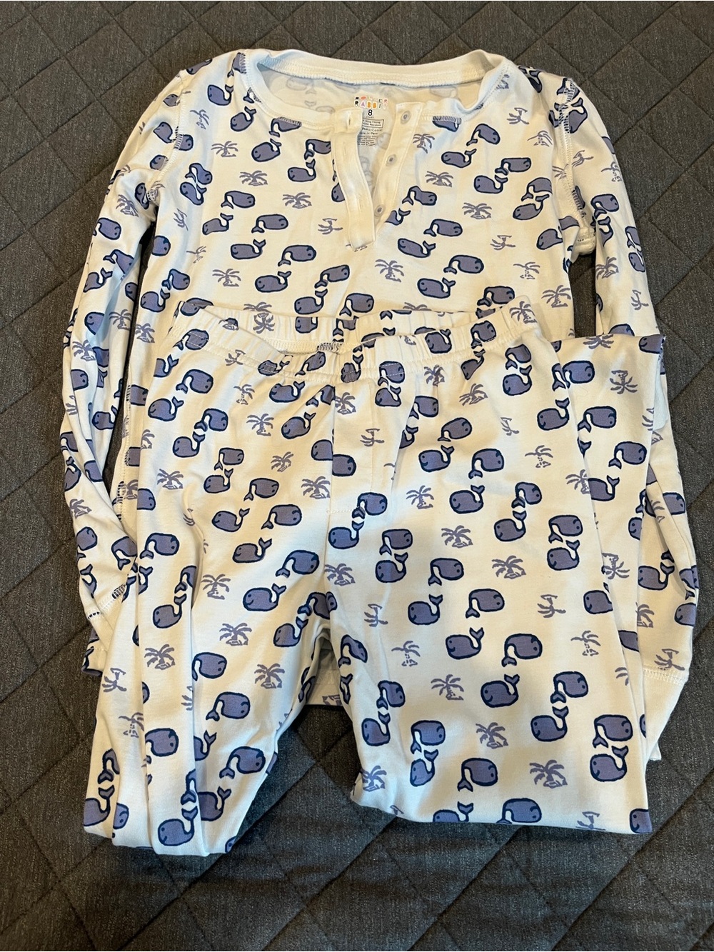 Kids Roller Rabbit White and Blue Whale Print Pajama Set